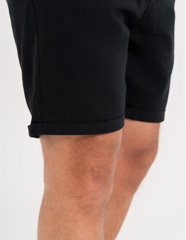 Szorty materiałowe - Spodenki męskie lniane casual wiązane z kieszeniami CZARNY - produkt 4