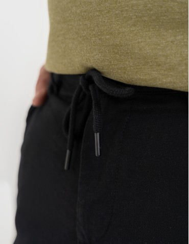 Szorty materiałowe - Spodenki męskie lniane casual wiązane z kieszeniami CZARNY - produkt 3