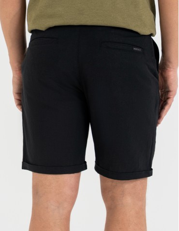 Szorty materiałowe - Spodenki męskie lniane casual wiązane z kieszeniami CZARNY - produkt 5