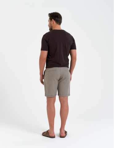 Szorty materiałowe - Spodenki męskie lniane casual wiązane z kieszeniami BEŻOWY - produkt 4