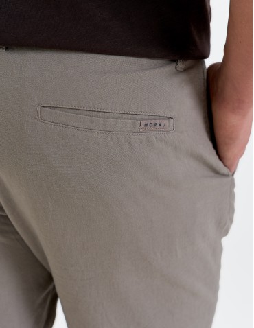 Szorty materiałowe - Spodenki męskie lniane casual wiązane z kieszeniami BEŻOWY - produkt 5