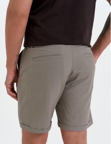 Szorty materiałowe - Spodenki męskie lniane casual wiązane z kieszeniami BEŻOWY - produkt 7