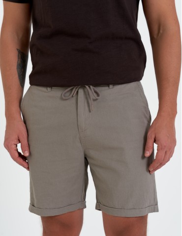 Szorty materiałowe - Spodenki męskie lniane casual wiązane z kieszeniami BEŻOWY - produkt 2