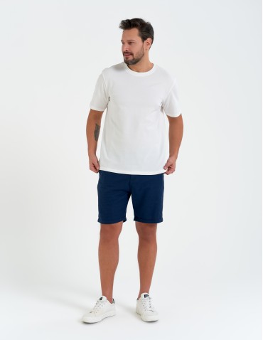 Szorty materiałowe - Spodenki męskie lniane casual wiązane z kieszeniami GRANATOWY - produkt 4