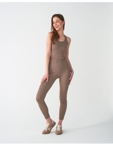 Legginsy damskie - Legginsy damskie o wysokim stanie z prążkowaną strukturą MOKKA - produkt 8