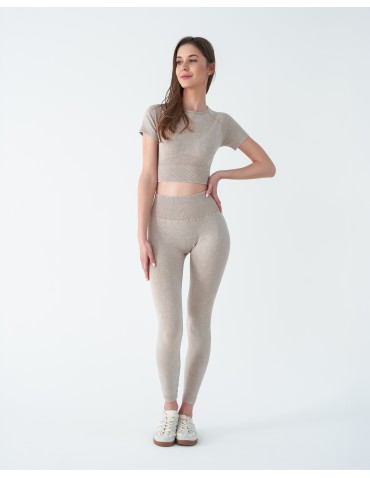 Legginsy damskie - Legginsy damskie bezszwowe z wysokim stanem sportowe BEŻOWY - produkt 8