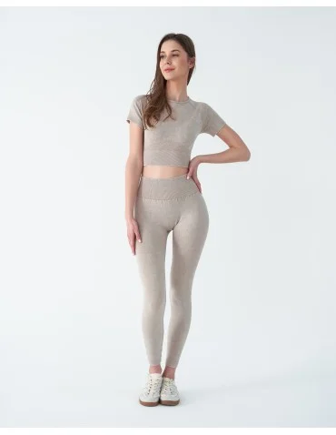 Legginsy damskie bezszwowe z wysokim stanem sportowe - BEŻOWY