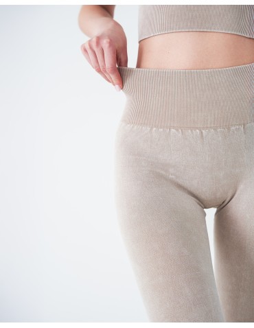 Legginsy damskie - Legginsy damskie bezszwowe z wysokim stanem sportowe BEŻOWY - produkt 9