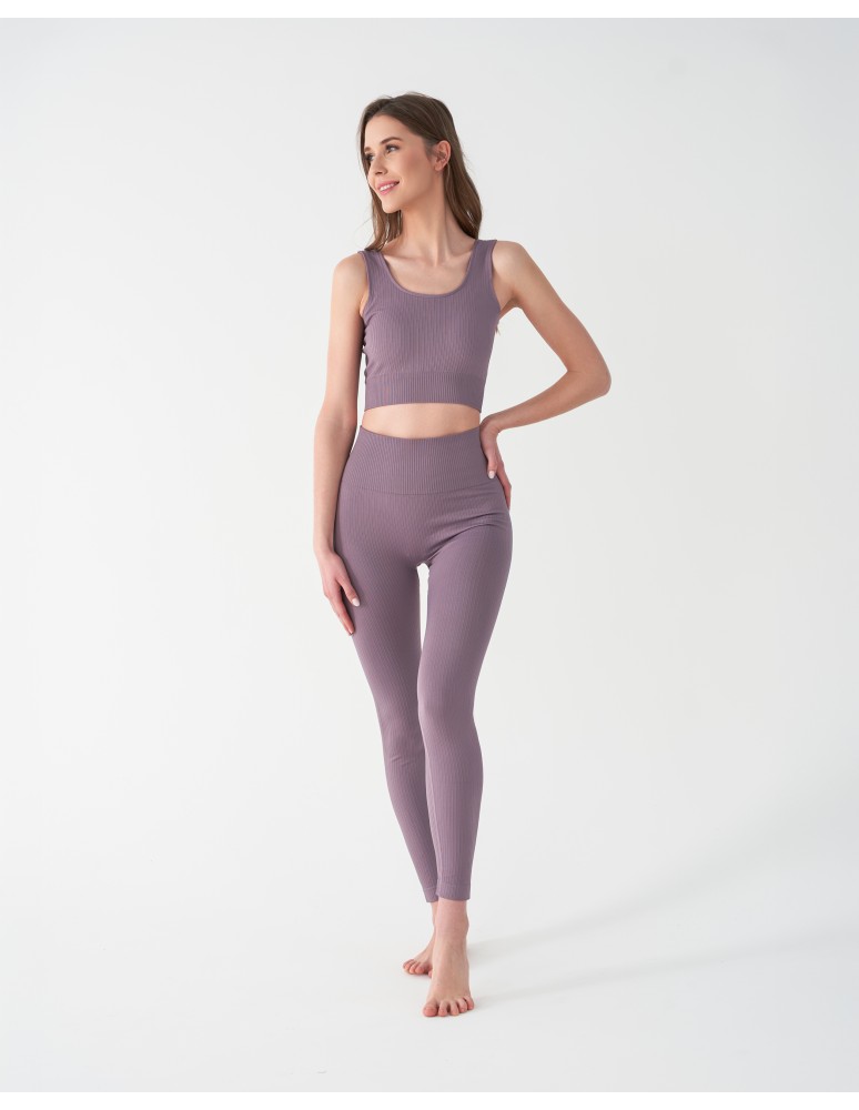 Koszulki i T-shirty - Krótki top sportowy prążkowany FIOLETOWY  - produkt moraj.pl 8