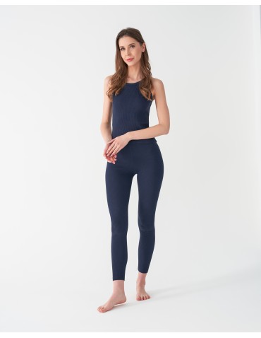 Legginsy damskie - Legginsy damskie bawełniane z szeroką gumą w pasie GRANAT - produkt 14