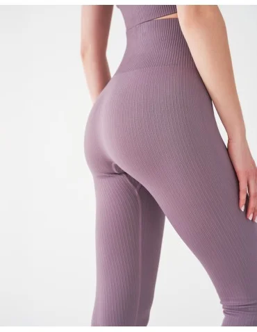 Legginsy damskie sportowe w prążek wysoki stan - FIOLETOWY - produkt 2