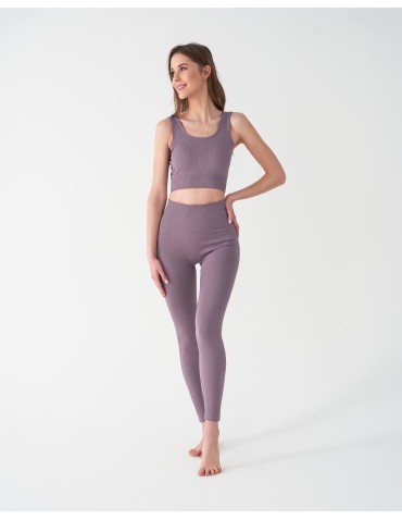 Legginsy damskie - Legginsy damskie sportowe w prążek wysoki stan FIOLETOWY - produkt 9