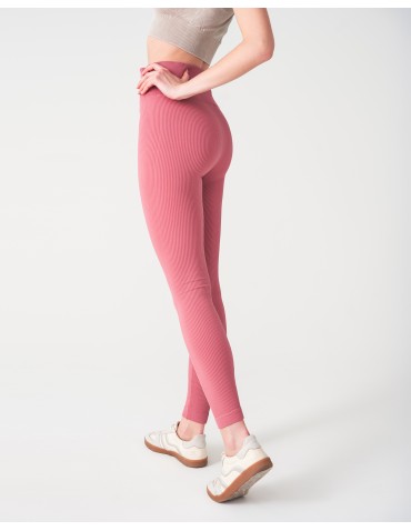 Legginsy damskie - Legginsy damskie z wysokim stanem prążkowane sportowe RÓŻOWY - produkt 7