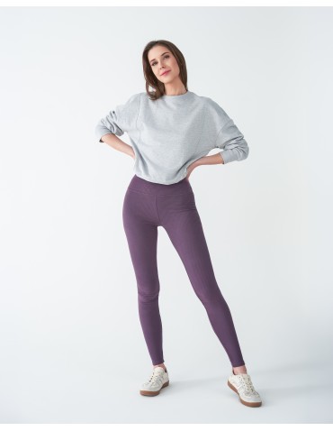 Legginsy damskie - Damskie legginsy z wysokim stanem i prążkowaną strukturą FIOLETOWY - produkt 8