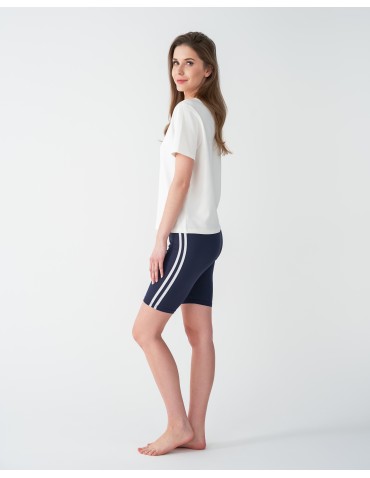 Legginsy damskie - Legginsy damskie przed kolano z lampasami CZARNY - produkt 11