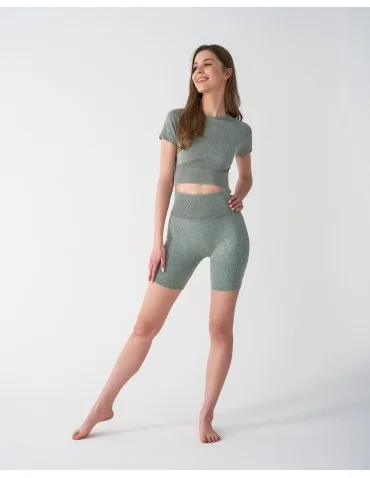 Legginsy kolarki damskie z wysokim stanem i efektem push-up - ZIELONY