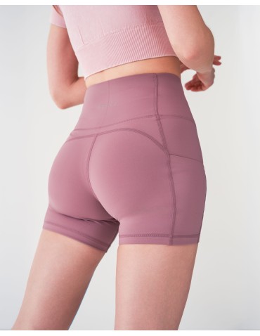 Legginsy damskie - Szorty sportowe damskie z wysokim stanem i kieszeniami RÓŻOWY - produkt 12