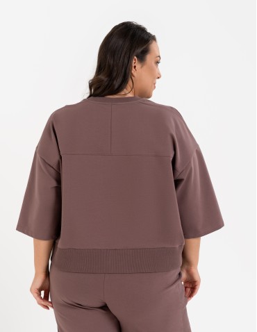 Bluzy dresowe - Bluza dresowa damska o luźnym kroju bez kaptura MOKKA - produkt 3