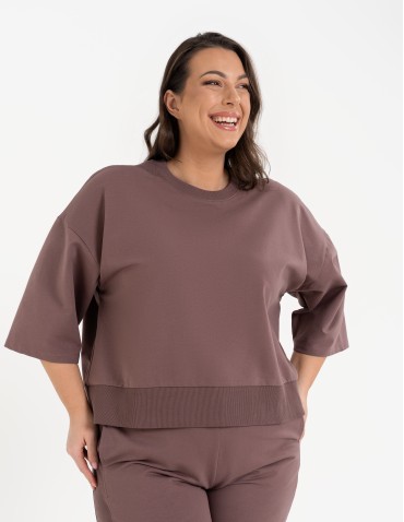 Bluzy dresowe - Bluza dresowa damska o luźnym kroju bez kaptura MOKKA - produkt 2