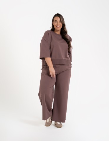 Bluzy dresowe - Bluza dresowa damska o luźnym kroju bez kaptura MOKKA - produkt 1