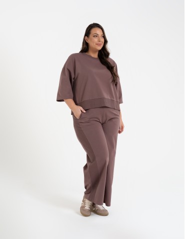 Bluzy dresowe - Bluza dresowa damska o luźnym kroju bez kaptura MOKKA - produkt 5