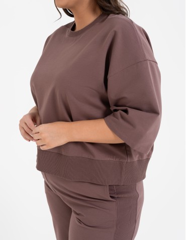 Bluzy dresowe - Bluza dresowa damska o luźnym kroju bez kaptura MOKKA - produkt 7