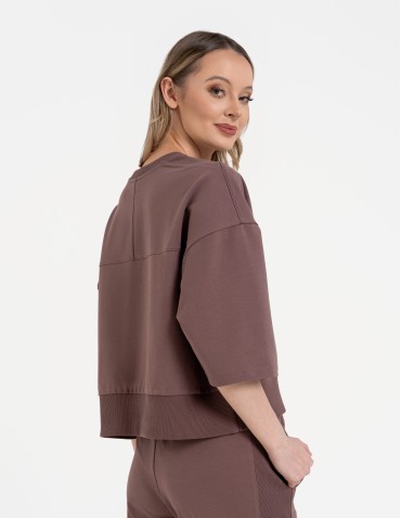 Bluza dresowa damska o luźnym kroju bez kaptura - MOKKA  - produkt 2