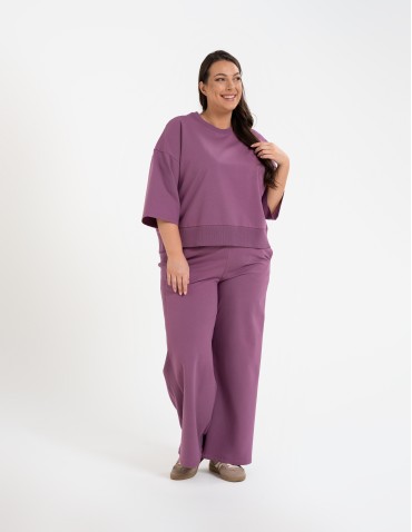 Bluza dresowa damska o luźnym kroju bez kaptura - FIOLETOWY