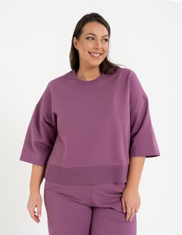 Bluza dresowa damska o luźnym kroju bez kaptura - FIOLETOWY  - produkt 2