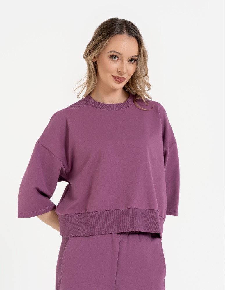 Bluzy dresowe - Bluza dresowa damska o luźnym kroju bez kaptura FIOLETOWY - produkt moraj.pl 3