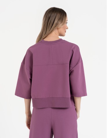 Bluzy dresowe - Bluza dresowa damska o luźnym kroju bez kaptura FIOLETOWY - produkt 5