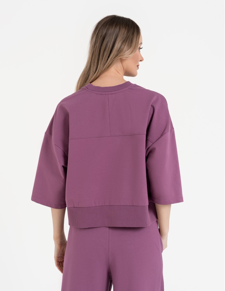 Bluzy dresowe - Bluza dresowa damska o luźnym kroju bez kaptura FIOLETOWY - produkt moraj.pl 5