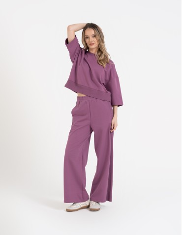 Bluzy dresowe - Bluza dresowa damska o luźnym kroju bez kaptura FIOLETOWY - produkt 4