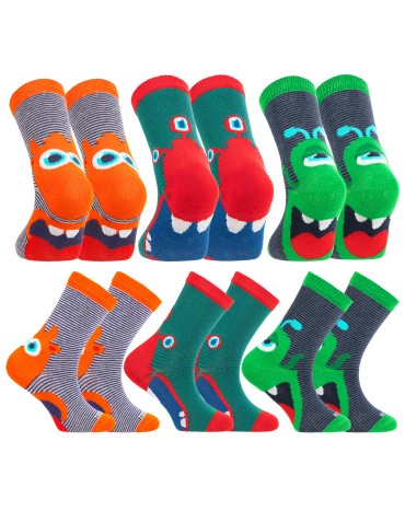 Chłopięce skarpetki bawełniane kolorowe w zabawne potworki 6-pak  - produkt 2