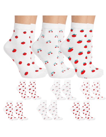 Skarpetki damskie bawełniane do kostki w owocowe wzory 6-pak