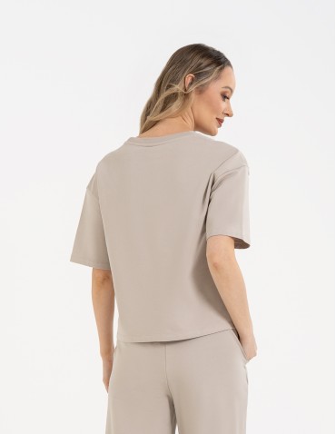 Koszulki z krótkim rękawem - T-shirt damski o luźnym kroju z napisami SZARY - produkt 4