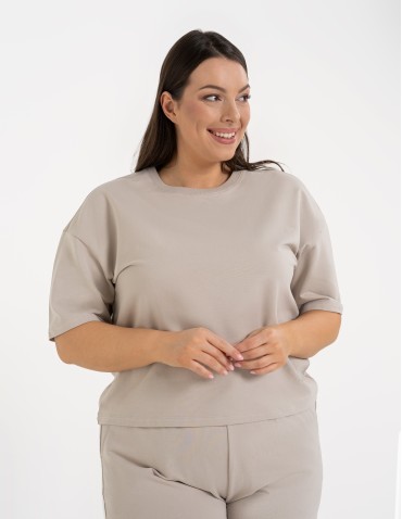 Koszulki z krótkim rękawem - T-shirt damski o luźnym kroju z napisami SZARY - produkt 6