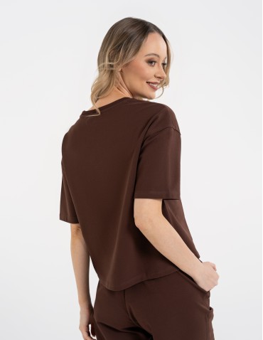 Koszulki z krótkim rękawem - T-shirt damski o luźnym kroju z napisami BRĄZOWY - produkt 4