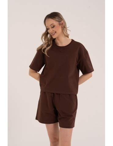 Koszulki z krótkim rękawem - T-shirt damski o luźnym kroju z napisami BRĄZOWY - produkt 6