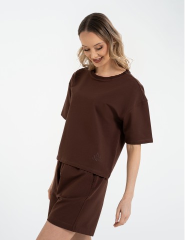 Koszulki z krótkim rękawem - T-shirt damski o luźnym kroju z napisami BRĄZOWY - produkt 7