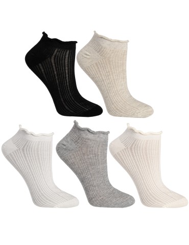 Skarpetki damskie stopki prążkowane z falowanym ściągaczem 5-pak