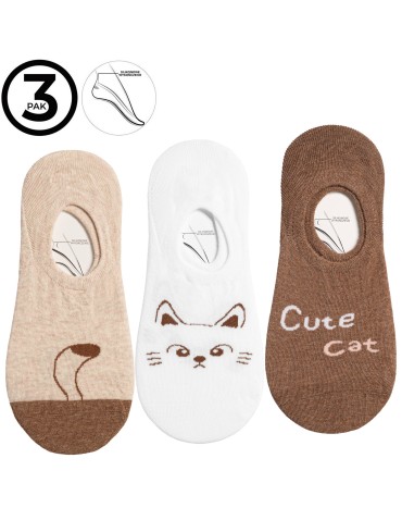 Niskie stopki - Skarpetki damskie niskie stopki bawełniane z motywem kotka 3-pak WIELOKOLOROWY - produkt 6