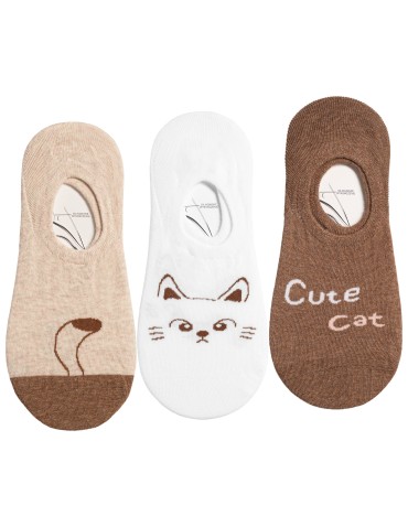 Skarpetki damskie niskie stopki bawełniane z motywem kotka 3-pak