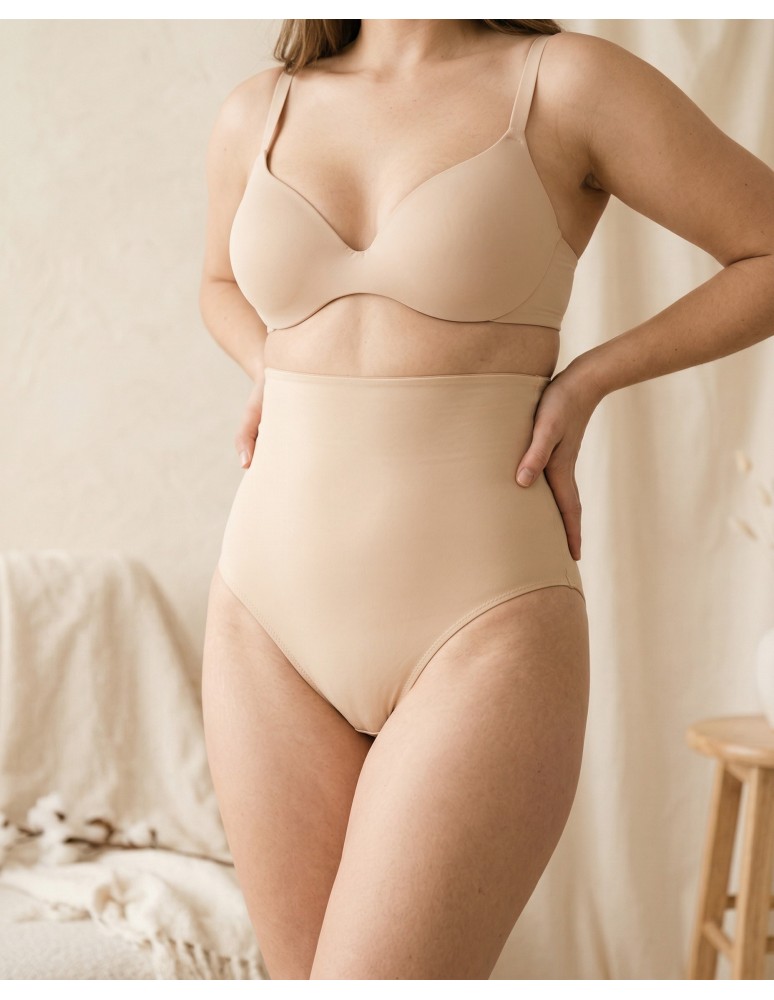 Majtki damskie figi wyszczuplające z wysokim stanem BEŻOWY