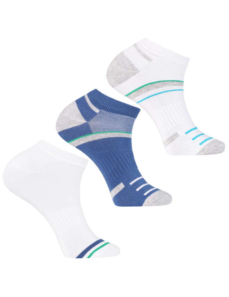 Stopki klasyczne - Męskie stopki skarpetki bawełniane z kolorowymi paskami 3-pak WIELOKOLOROWY - produkt moraj.pl 1