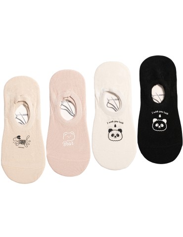 Niskie stopki - Skarpetki damskie stopki niskie wiskozowe ze zwierzątkami 4-pak WIELOKOLOROWY - produkt 6