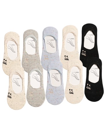 Skarpetki damskie bawełniane niskie stopki melanżowe z motywem uśmiechu 10-pak