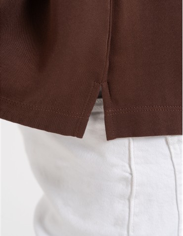 Bluzki z krótkim rękawem - Damska bluzka wiskozowa z dekoltem polo i krótkim rękawem BRĄZOWY - produkt 5