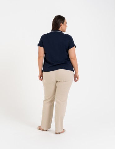 Bluzki z krótkim rękawem - Damska bluzka wiskozowa z dekoltem polo i krótkim rękawem GRANATOWY - produkt 5