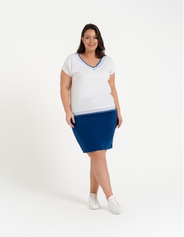 Spódnica damska dresowa ołówkowa z bawełny wiązana w pasie - GRANATOWY